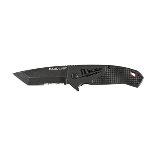 Milwaukee® HARDLINE™ 48-22-1998 Lockable Blade Folding Pocket Knife, D2 Steel Serrated Blade, 3 in L Blade, Serrated Edge, Stainless Steel Grip